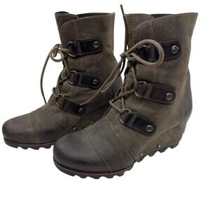 Sorel Hidden Wedge Ankle Boots Women Size 8.5 Joan of Arctic Waterproof Leather